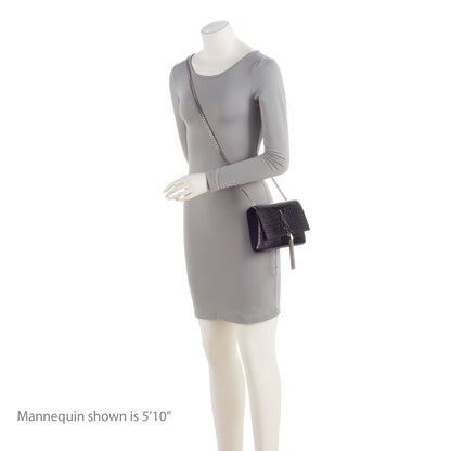 Saint Laurent Croc Embossed Leather Monogram Kate Tassel Small Shoulde