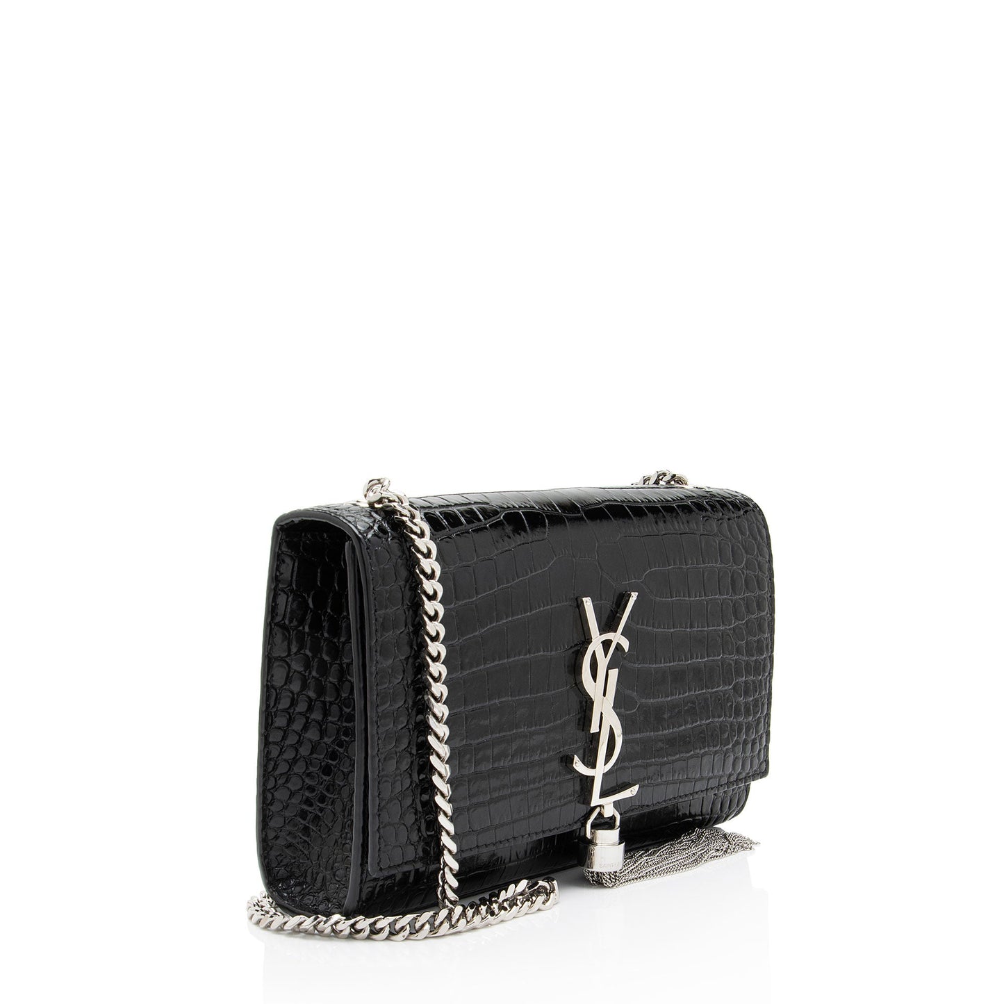 Saint Laurent Croc Embossed Leather Monogram Kate Tassel Small Shoulde