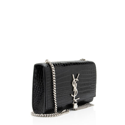Saint Laurent Croc Embossed Leather Monogram Kate Tassel Small Shoulde