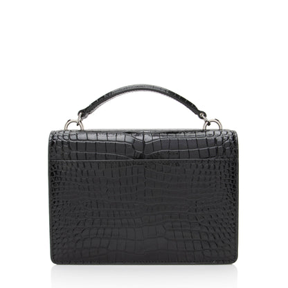 Saint Laurent Croc Embossed Leather Monogram Sunset Chain Wallet Handb