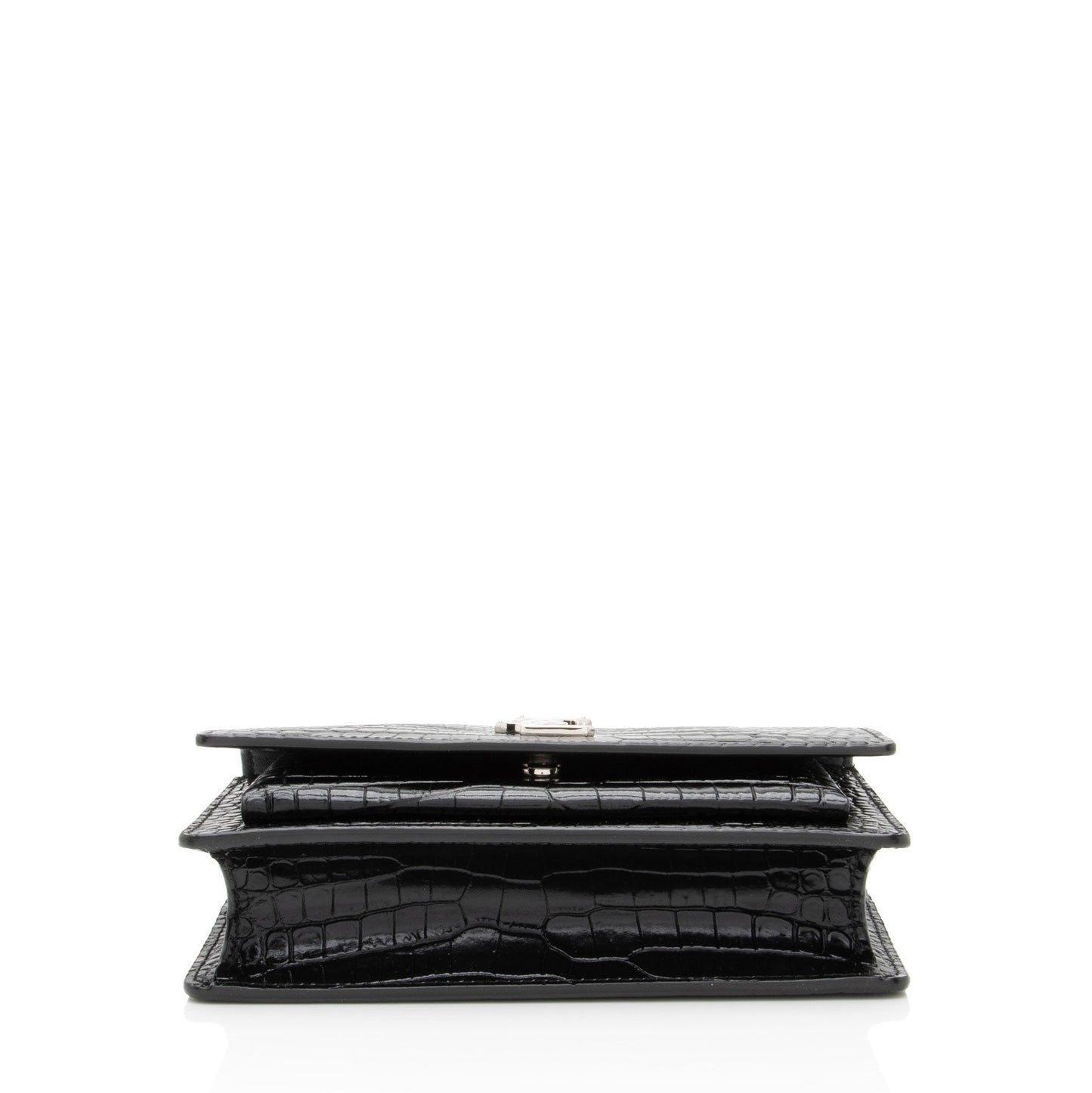 Saint Laurent Croc Embossed Leather Monogram Sunset Chain Wallet Handb