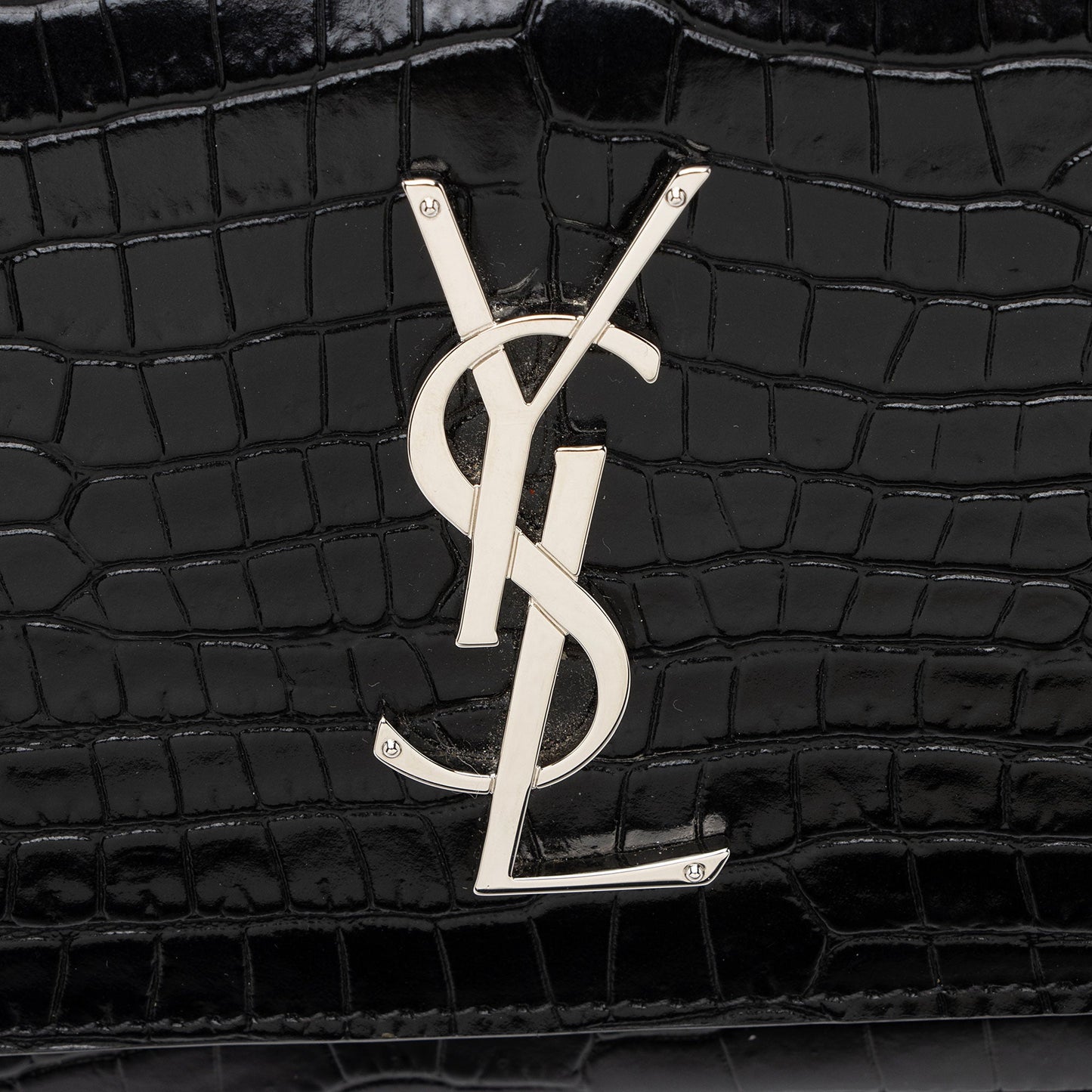 Saint Laurent Croc Embossed Leather Monogram Sunset Chain Wallet Handb