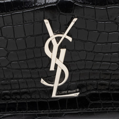 Saint Laurent Croc Embossed Leather Monogram Sunset Chain Wallet Handb