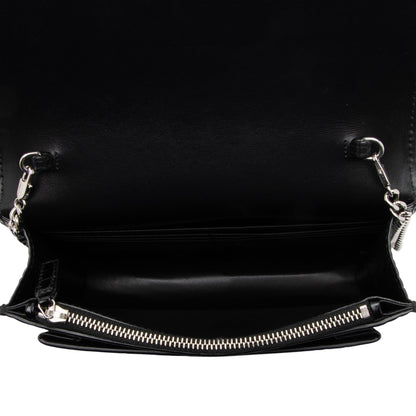 Saint Laurent Croc Embossed Leather Monogram Sunset Chain Wallet Handb