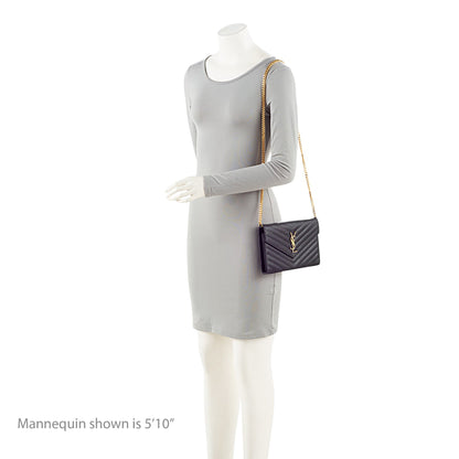 Saint Laurent Matelasse Grain de Poudre Monogram Chain Wallet Handbag