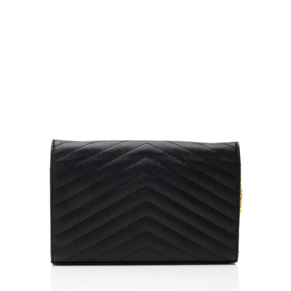 Saint Laurent Matelasse Grain de Poudre Monogram Chain Wallet Handbag