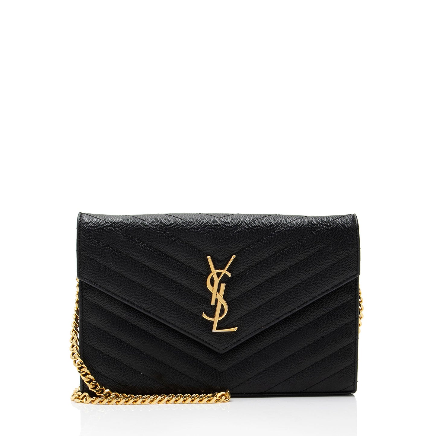 Saint Laurent Matelasse Grain de Poudre Monogram Chain Wallet Handbag