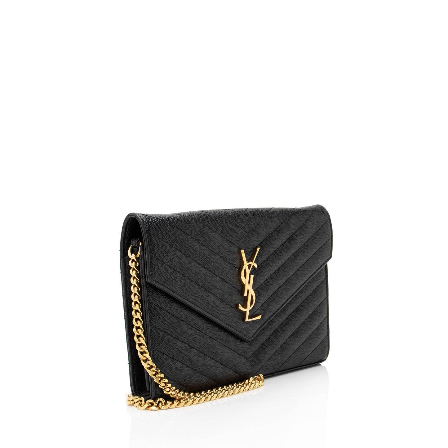 Saint Laurent Matelasse Grain de Poudre Monogram Chain Wallet Handbag