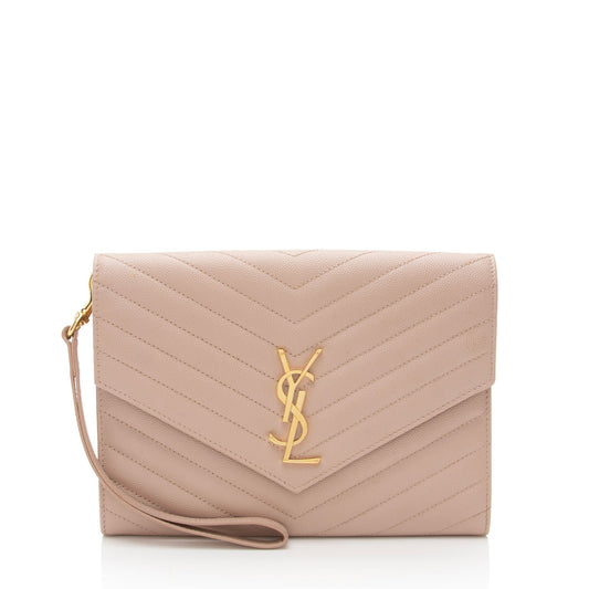 Saint Laurent Matelasse Grain de Poudre Monogram Envelope Pouch Handba