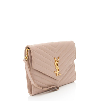 Saint Laurent Matelasse Grain de Poudre Monogram Envelope Pouch Handba
