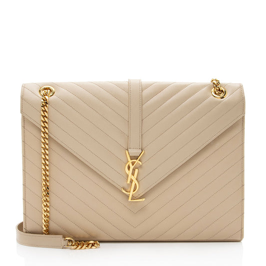 Saint Laurent Matelasse Grain de Poudre Monogram Large Shoulder Bag