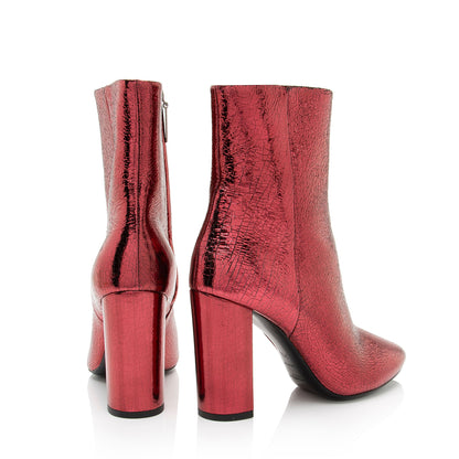 Saint Laurent Metallic Cracked Leather Lou Ankle Boots - Size 6.5 / 36