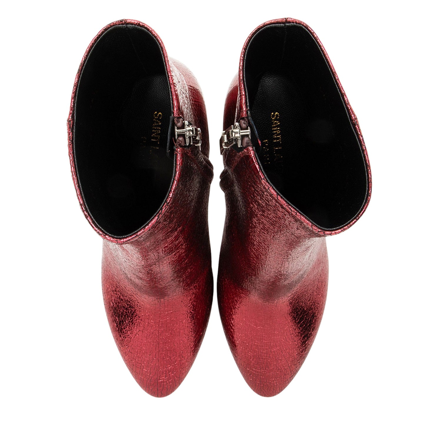 Saint Laurent Metallic Cracked Leather Lou Ankle Boots - Size 6.5 / 36