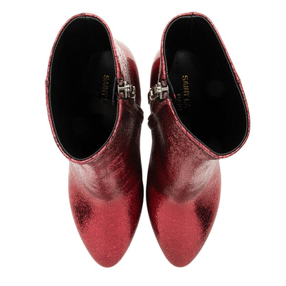 Saint Laurent Metallic Cracked Leather Lou Ankle Boots - Size 6.5 / 36