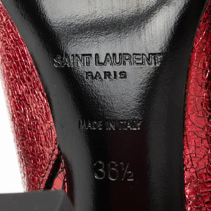 Saint Laurent Metallic Cracked Leather Lou Ankle Boots - Size 6.5 / 36