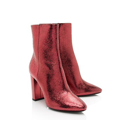 Saint Laurent Metallic Cracked Leather Lou Ankle Boots - Size 6.5 / 36