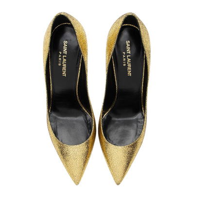 Saint Laurent Metallic Cracked Leather Zoe Pumps - Size 9 / 39 Handbag