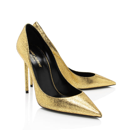 Saint Laurent Metallic Cracked Leather Zoe Pumps - Size 9 / 39 Handbag
