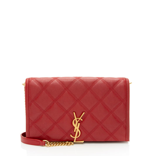 Saint Laurent Quilted Leather Monogram Becky Chain Wallet Handbag