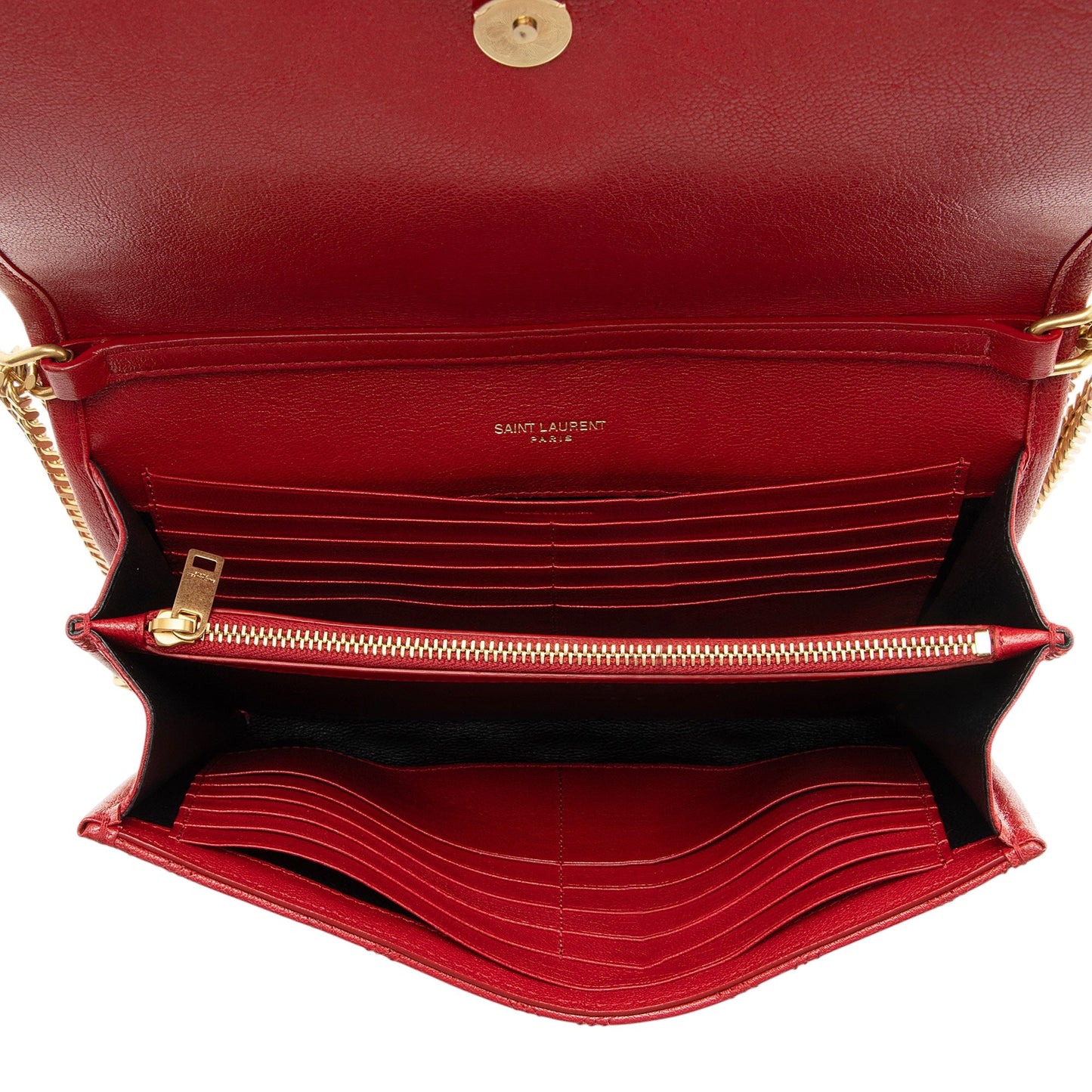 Saint Laurent Quilted Leather Monogram Becky Chain Wallet Handbag