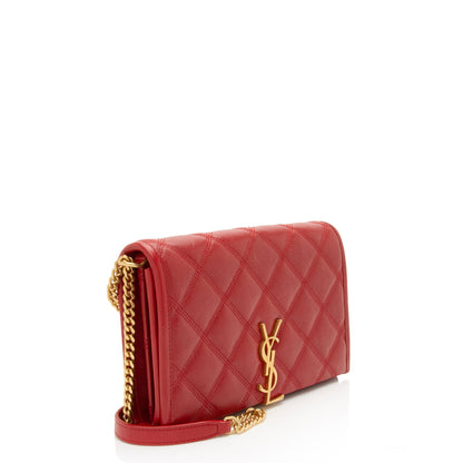 Saint Laurent Quilted Leather Monogram Becky Chain Wallet Handbag
