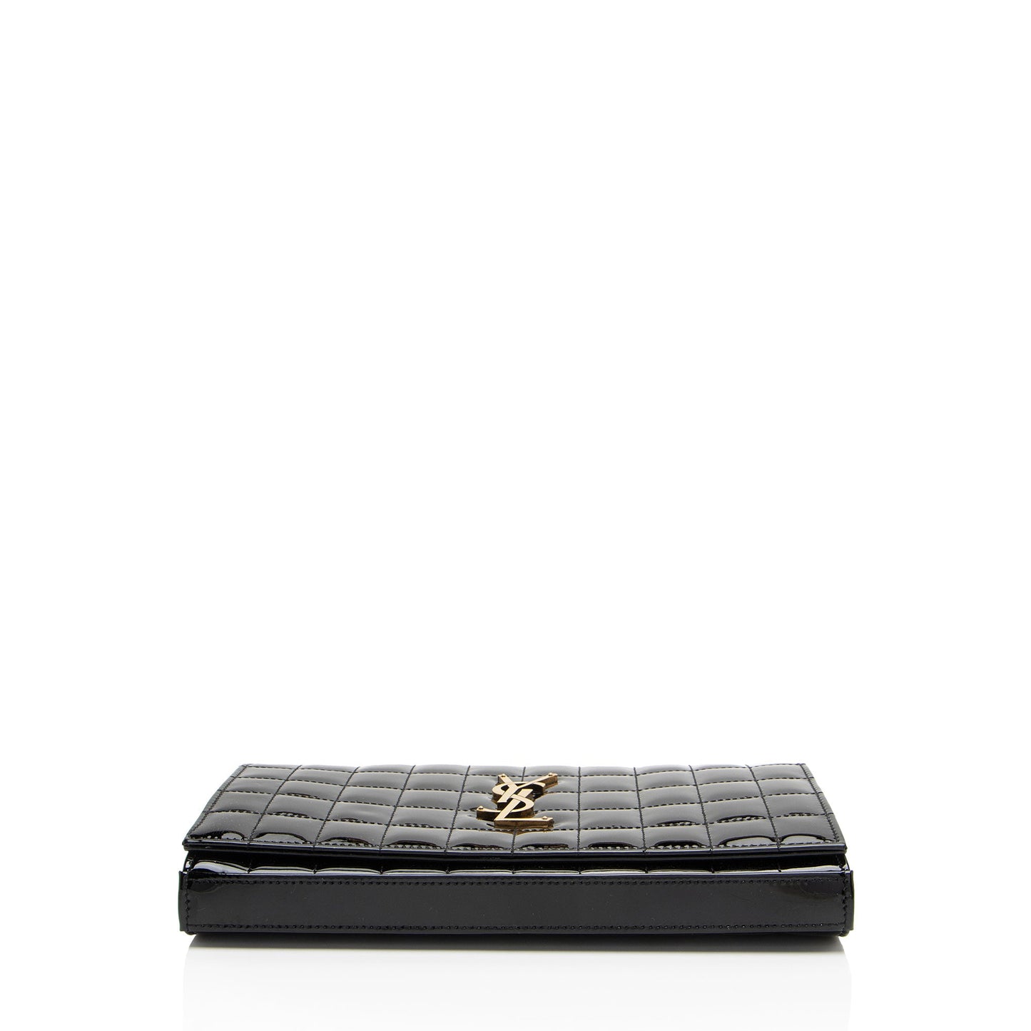 Saint Laurent Quilted Patent Leather Monogram Cassandre Chain Wallet H