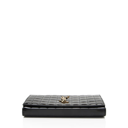 Saint Laurent Quilted Patent Leather Monogram Cassandre Chain Wallet H