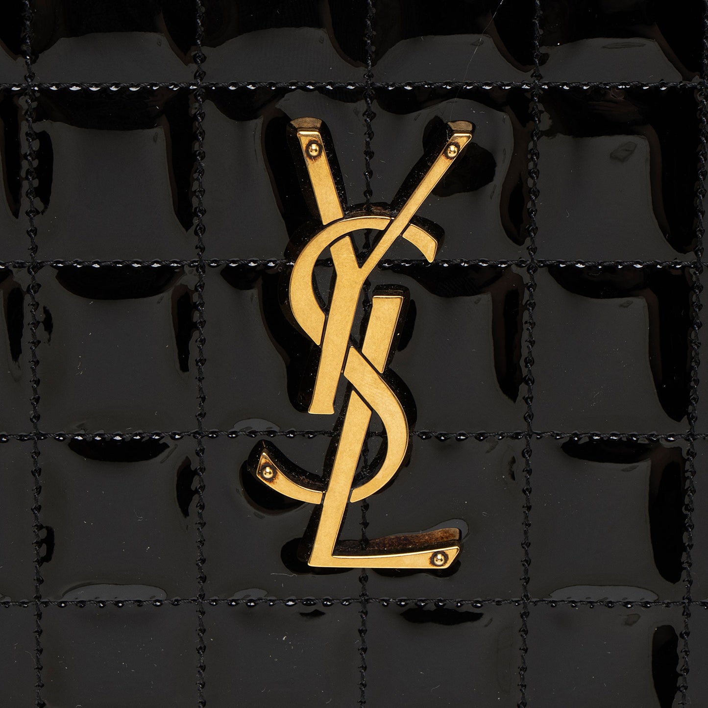 Saint Laurent Quilted Patent Leather Monogram Cassandre Chain Wallet H