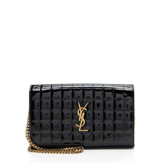 Saint Laurent Quilted Patent Leather Monogram Cassandre Chain Wallet H