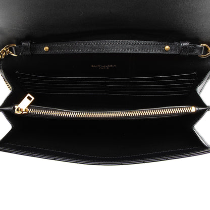 Saint Laurent Quilted Patent Leather Monogram Cassandre Chain Wallet H