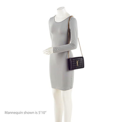 Saint Laurent Quilted Patent Leather Monogram Cassandre Chain Wallet H