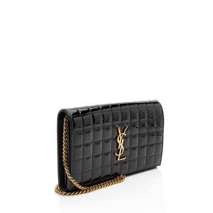 Saint Laurent Quilted Patent Leather Monogram Cassandre Chain Wallet H
