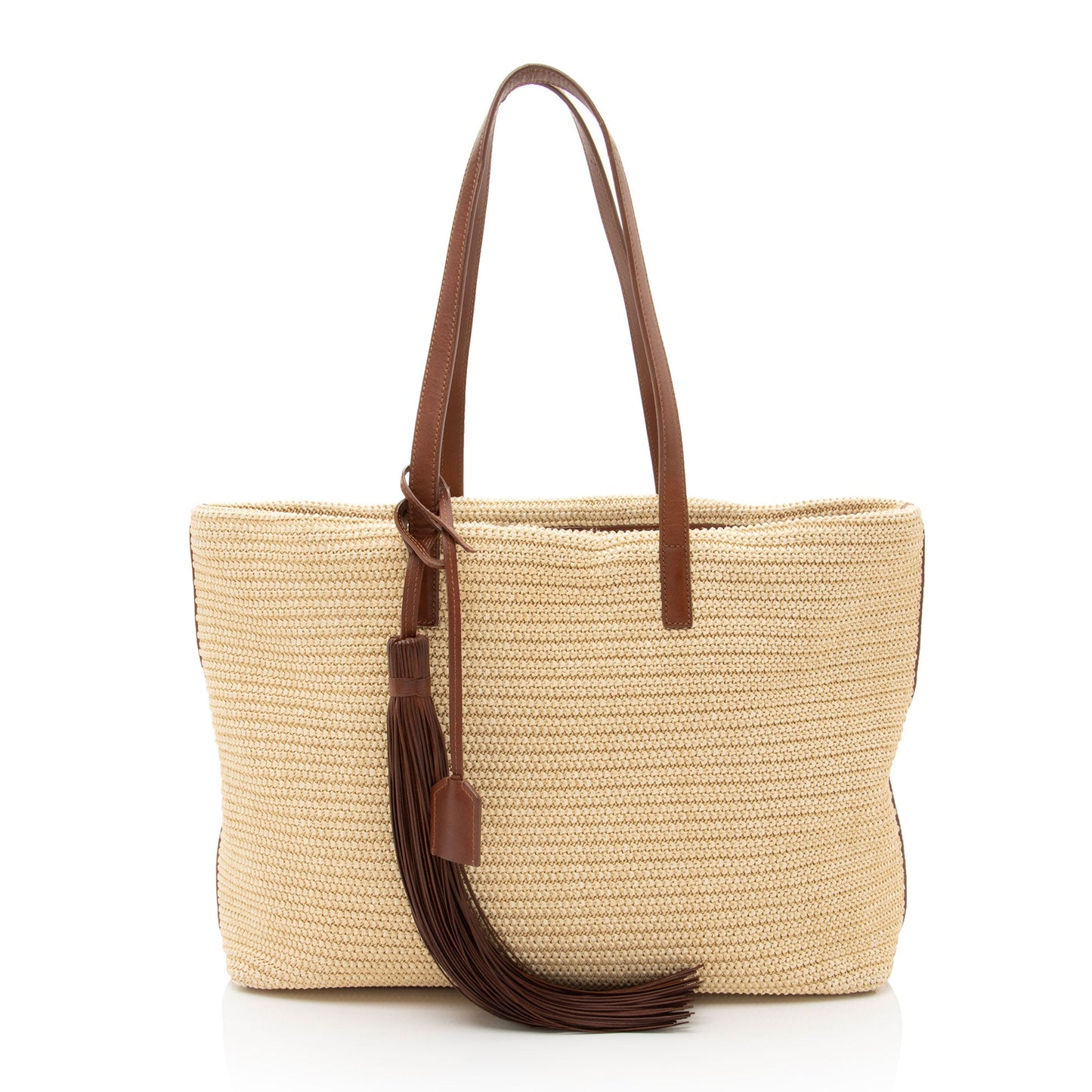 Saint Laurent Raffia Tassel Shopping Tote