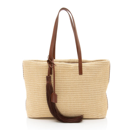 Saint Laurent Raffia Tassel Shopping Tote