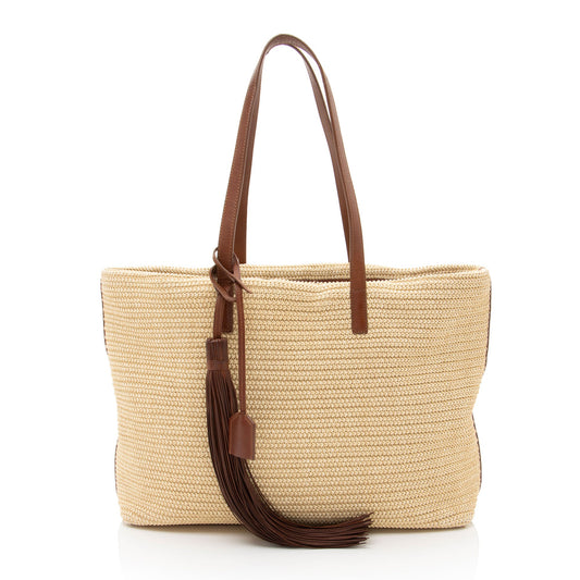 Saint Laurent Raffia Tassel Shopping Tote