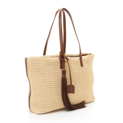 Saint Laurent Raffia Tassel Shopping Tote
