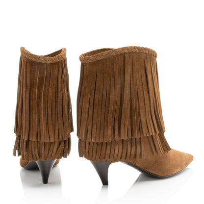 Saint Laurent Suede Fringe Charlotte Ankle Boots - Size 6.5 / 36.5 Han
