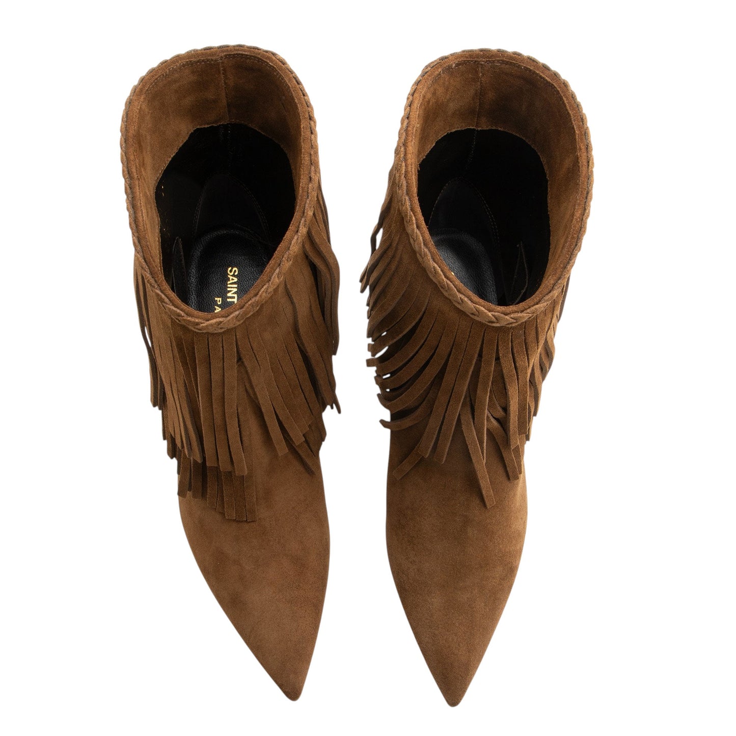 Saint Laurent Suede Fringe Charlotte Ankle Boots - Size 6.5 / 36.5 Han