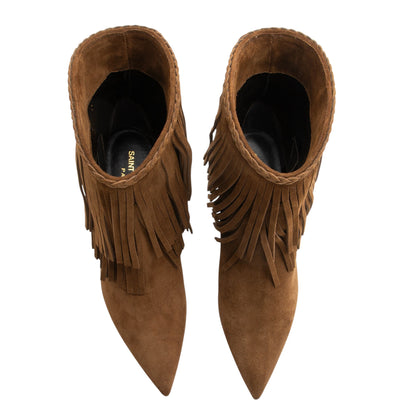 Saint Laurent Suede Fringe Charlotte Ankle Boots - Size 6.5 / 36.5 Han