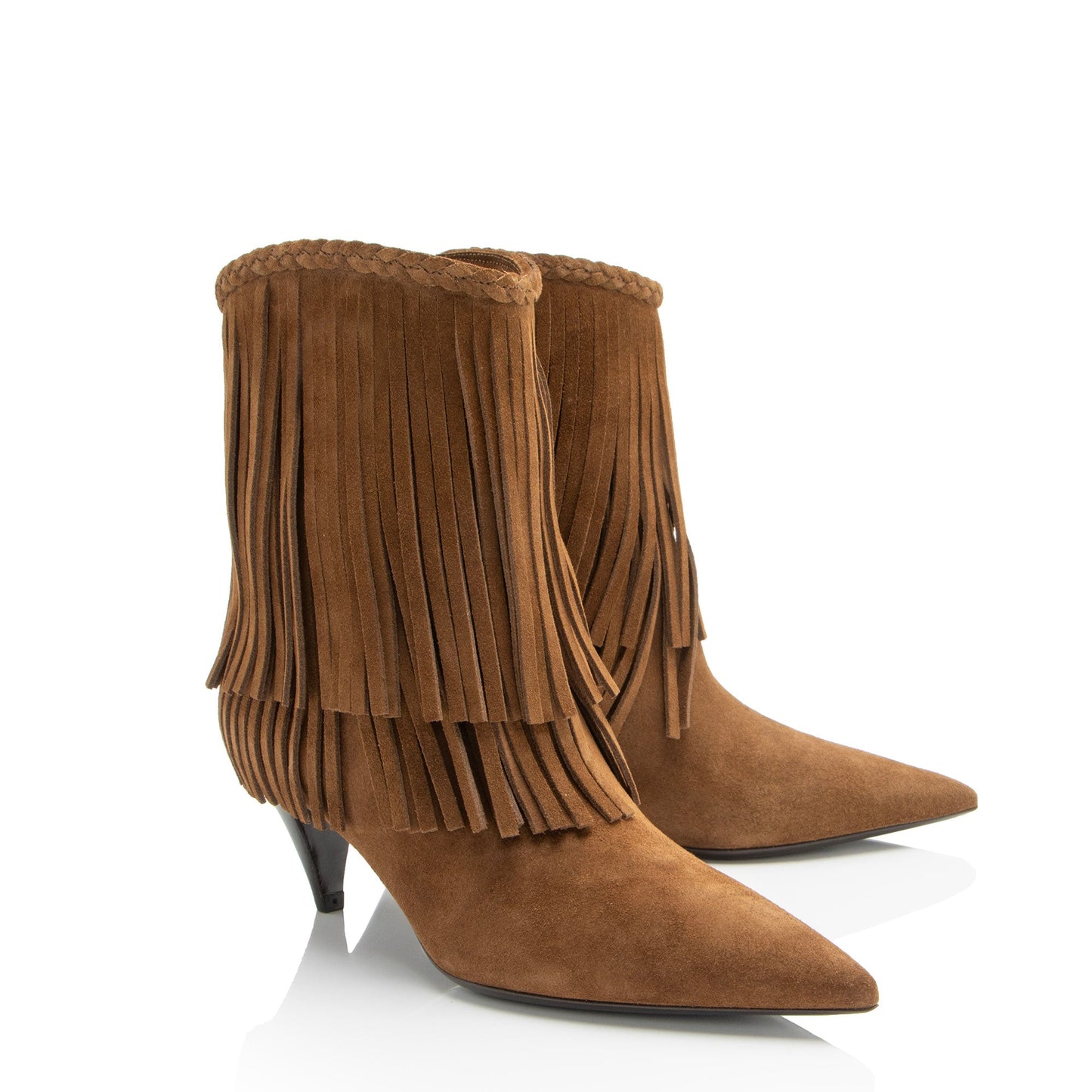 Saint Laurent Suede Fringe Charlotte Ankle Boots - Size 6.5 / 36.5 Han