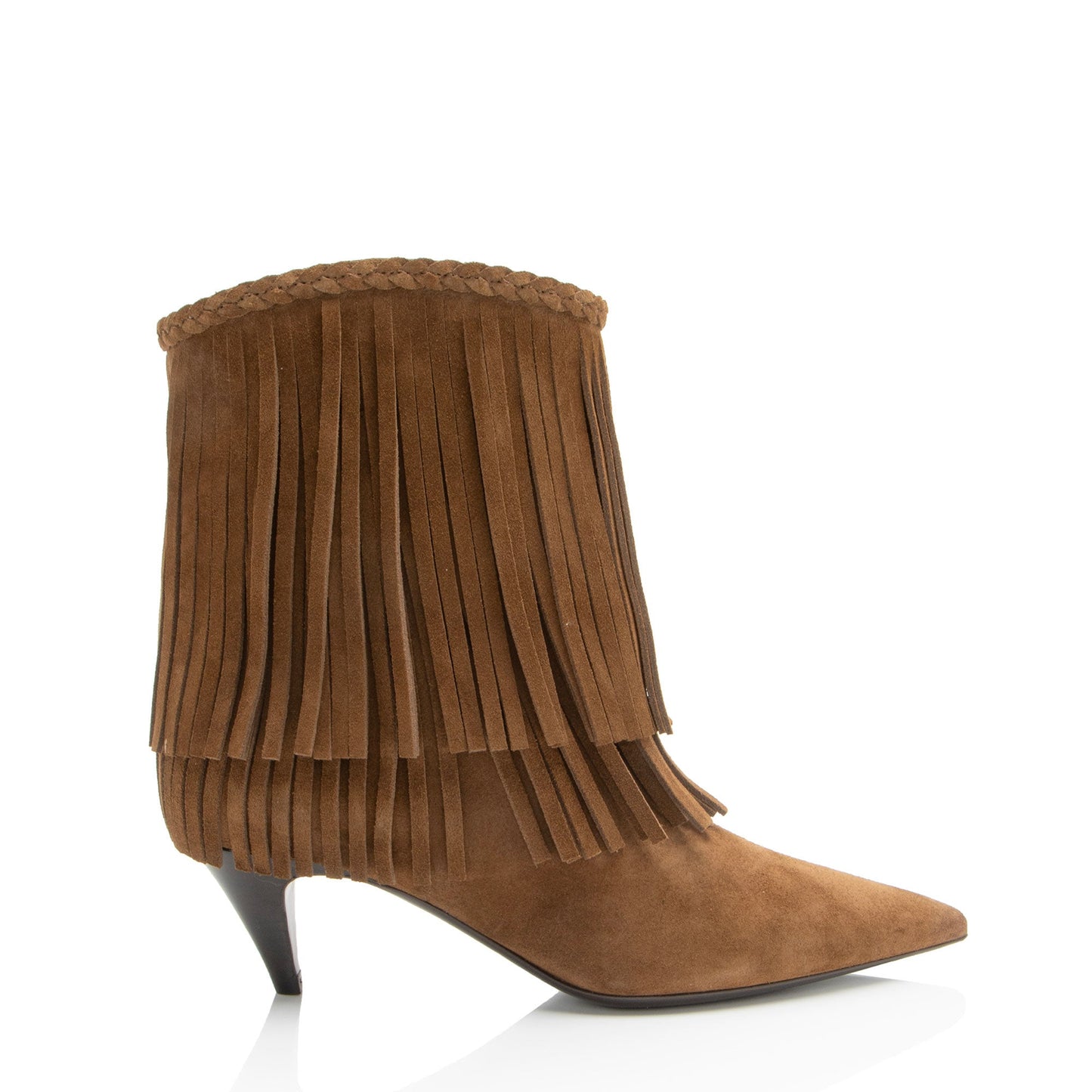 Saint Laurent Suede Fringe Charlotte Ankle Boots - Size 6.5 / 36.5 Han