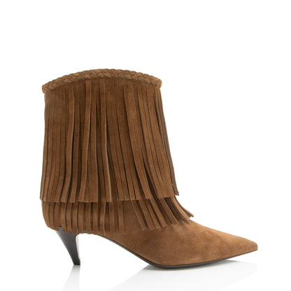 Saint Laurent Suede Fringe Charlotte Ankle Boots - Size 6.5 / 36.5 Han
