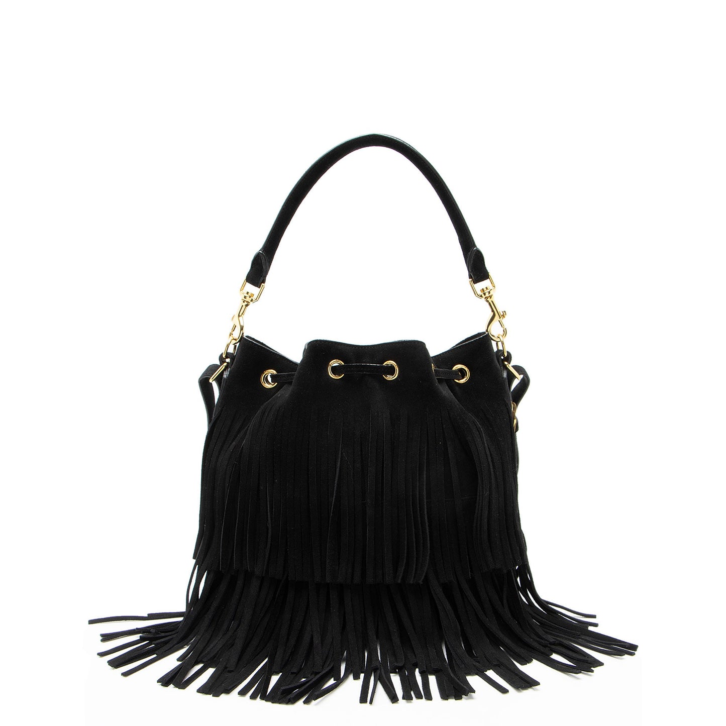 Saint Laurent Suede Fringe Emmanuelle Medium Bucket Bag