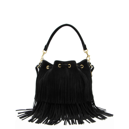 Saint Laurent Suede Fringe Emmanuelle Medium Bucket Bag