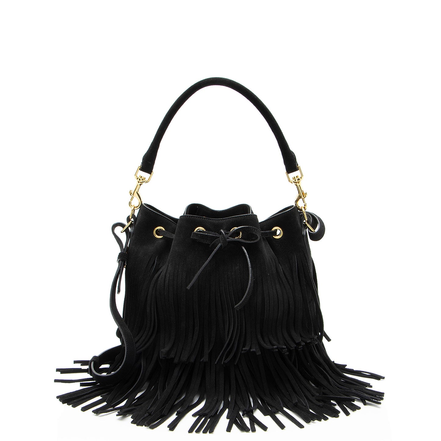 Saint Laurent Suede Fringe Emmanuelle Medium Bucket Bag