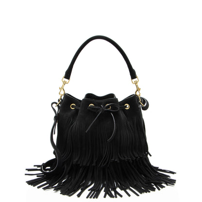 Saint Laurent Suede Fringe Emmanuelle Medium Bucket Bag