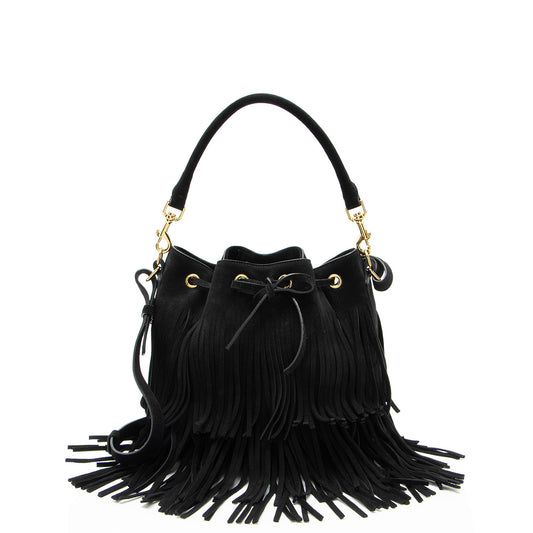 Saint Laurent Suede Fringe Emmanuelle Medium Bucket Bag