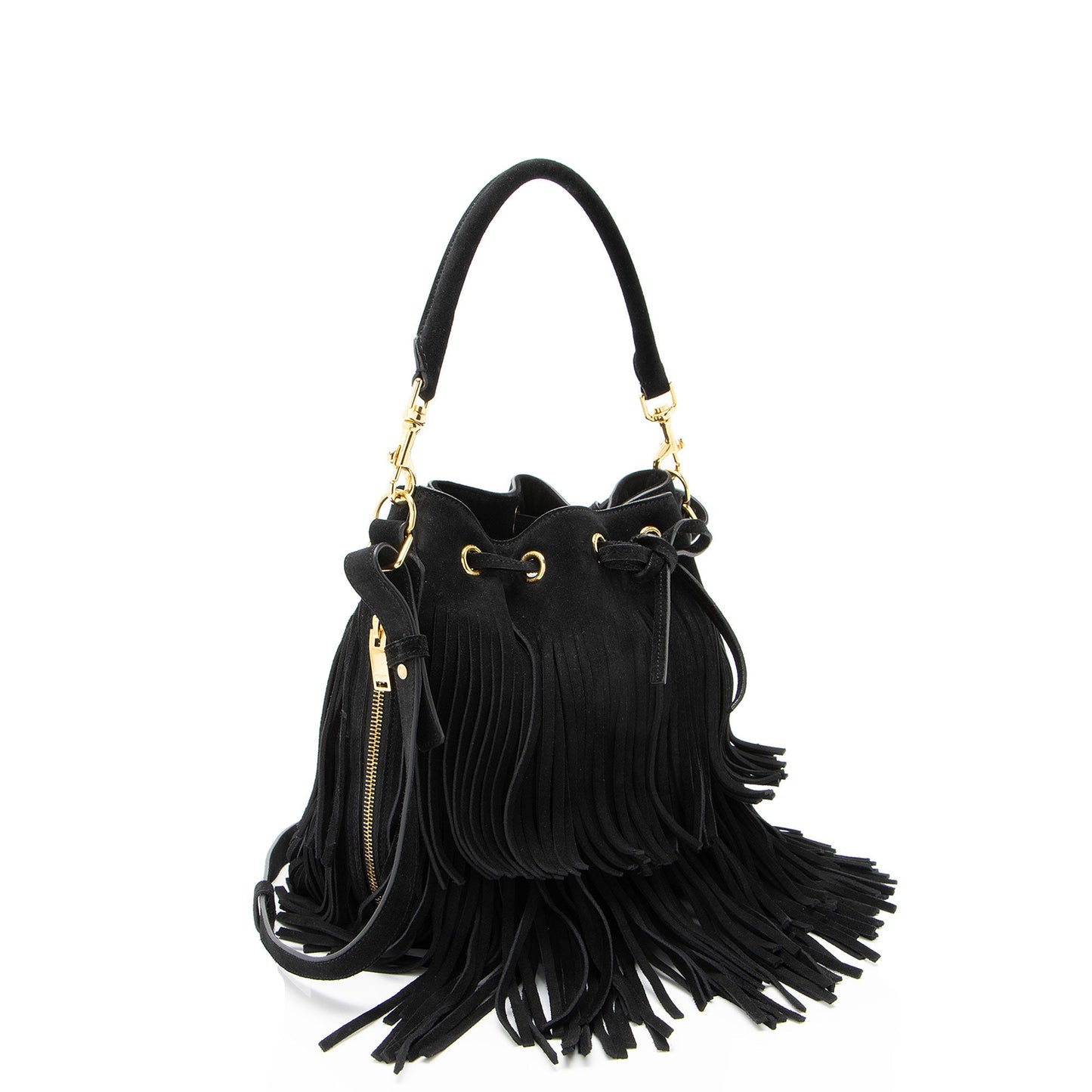 Saint Laurent Suede Fringe Emmanuelle Medium Bucket Bag