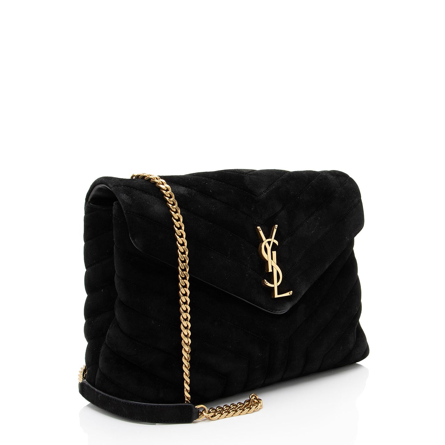 Saint Laurent Suede Monogram LouLou Chain Medium Shoulder Bag