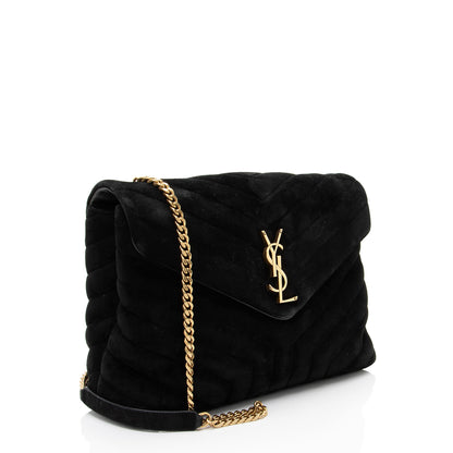 Saint Laurent Suede Monogram LouLou Chain Medium Shoulder Bag